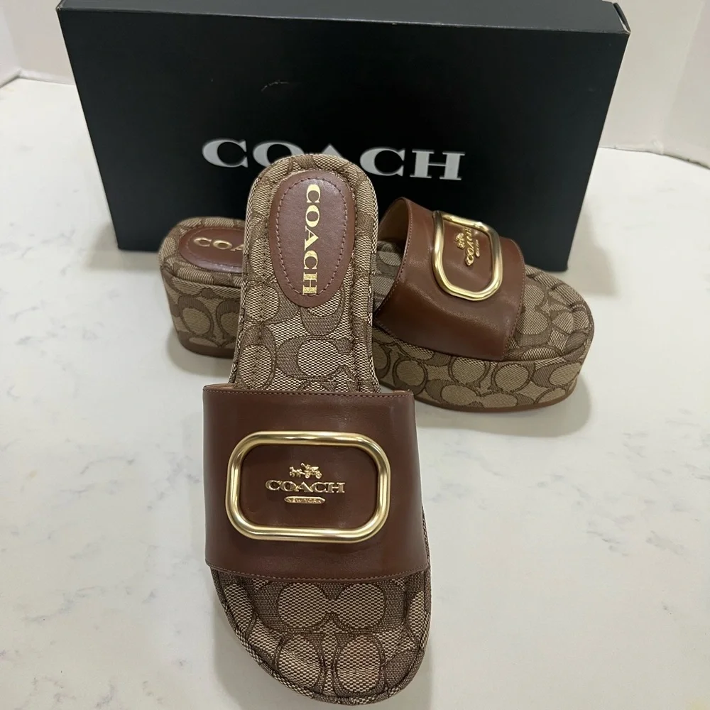 Coach Tan and Gold Logo Slides - Picture 10 of 15